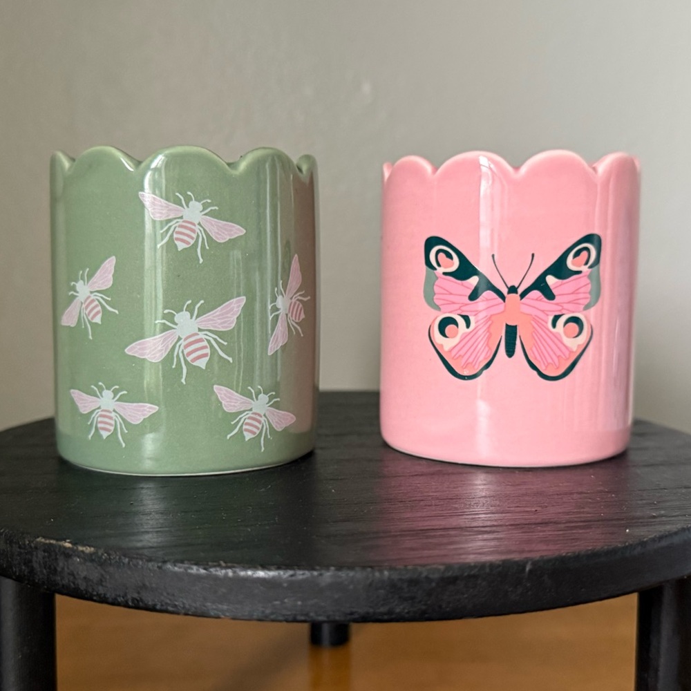 Set of 2 Target Bullseye Insect / Summer Themed Ceramic Candles